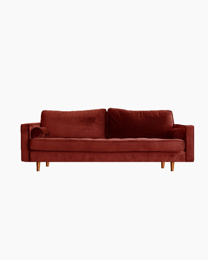 Mid-Century Modern Emerald Green Velvet Sofa