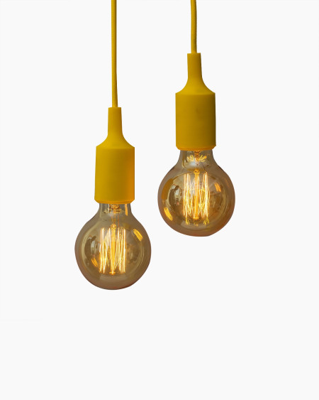 Industrial Twin Yellow Pendant Lights with Edison Bulbs